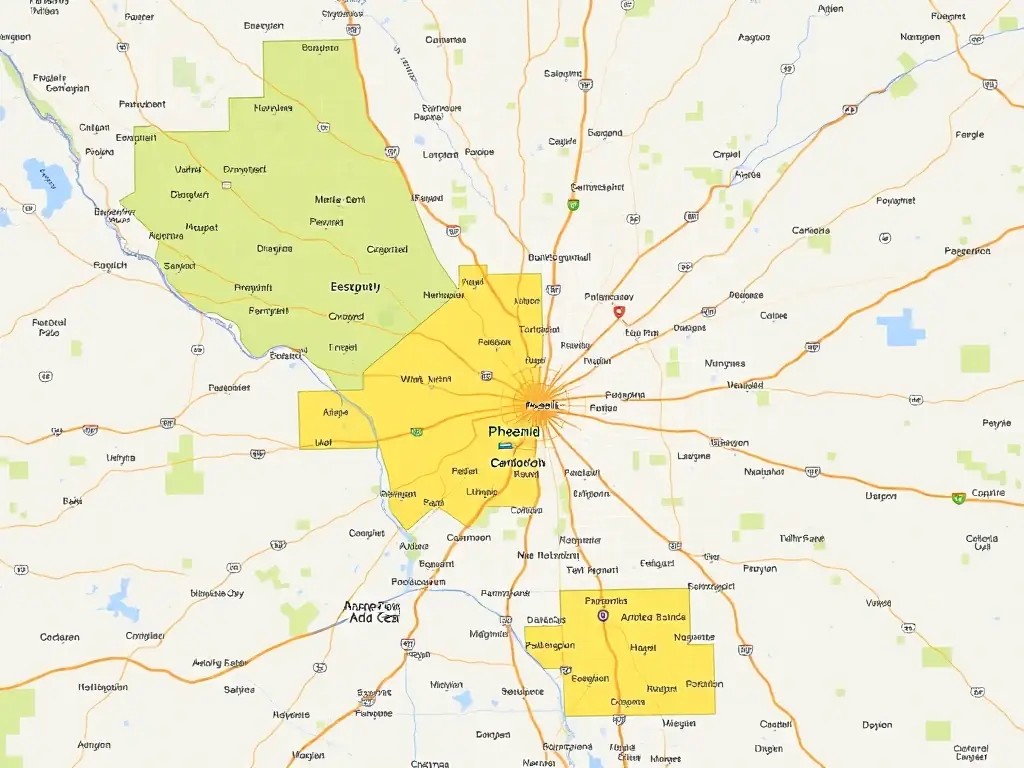 A map of Phoenix, Arizona, highlighting the areas served by PHB Recycling.