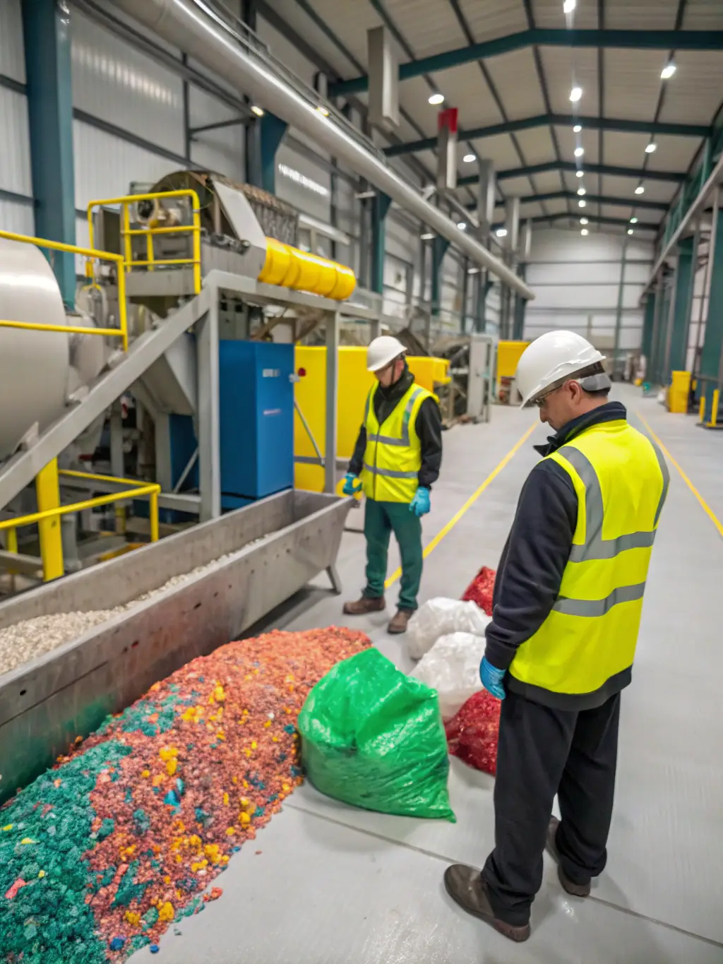 A clean and organized recycling facility in Austin, Texas, with workers sorting materials, highlighting PHB Recycling's investment in advanced recycling technology and job creation in the local community.