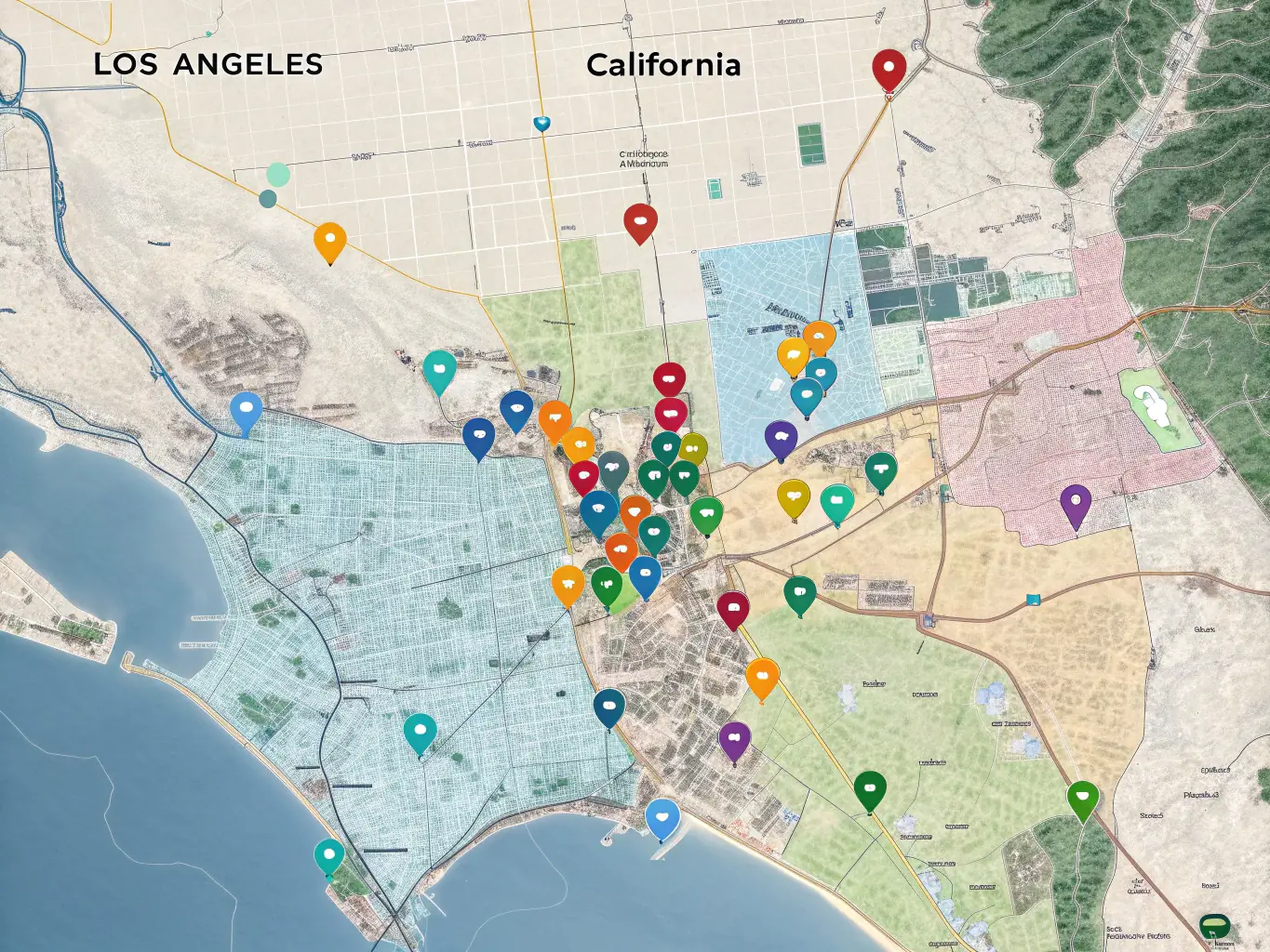 A map of Los Angeles, California, highlighting the areas served by PHB Recycling.